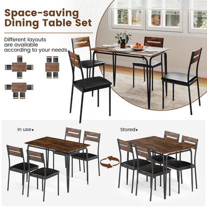 Goflame 5-Piece Dining Table Set Industrial Rectangular Kitchen Table and 4 Armless Chairs