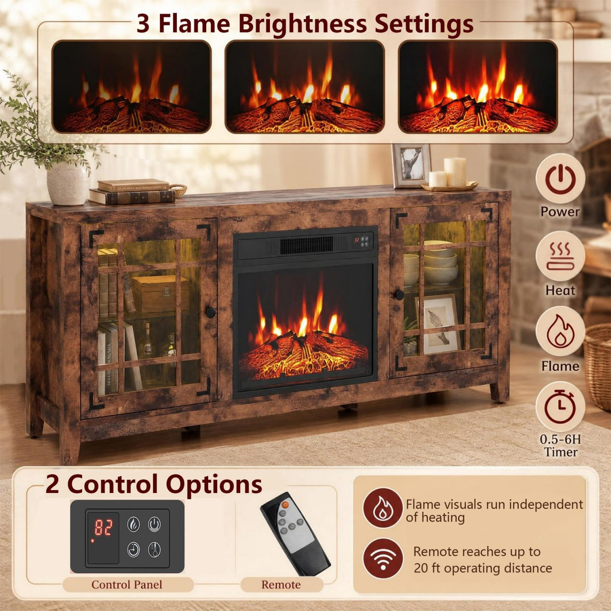 GOFLAME 58 Inch Farmhouse Electric Fireplace TV Stand