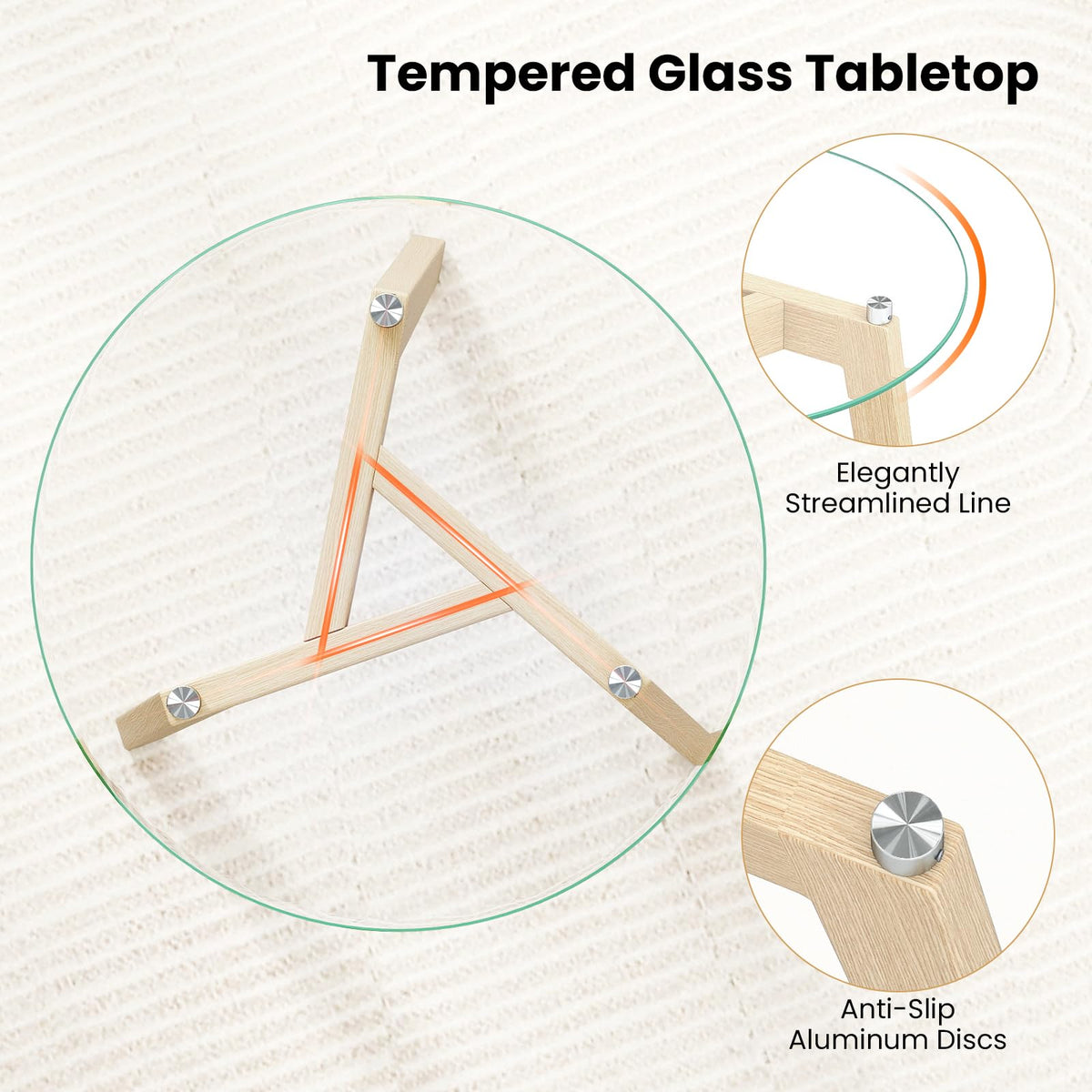 Goflame Glass Round Side Table w/Tempered Glass Top & Rubber Wood Frame