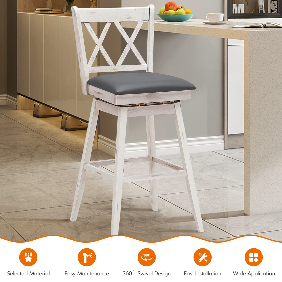 Goflame Bar Stool with Foot Rest Upholstered Cushion & Ergonomic Backrest