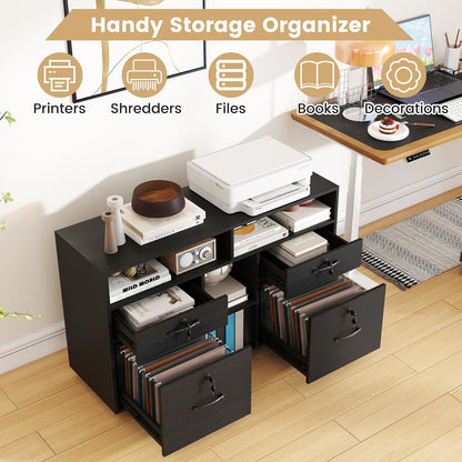 Goflame 4-Drawer Lateral File Cabinet with Lock & 5 Rolling Wheels (2 Lockable)