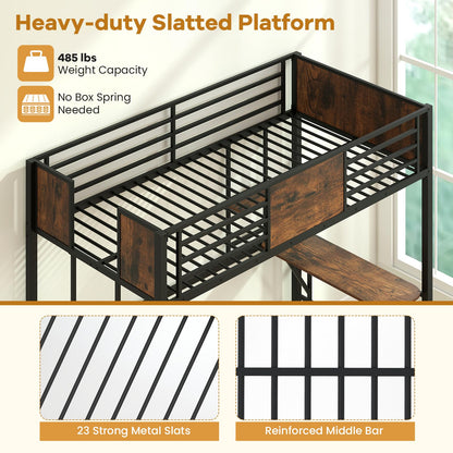 Goflame Twin Loft Bed with Desk - Heavy-Duty Metal Bed Frame w/Safety Guardrail