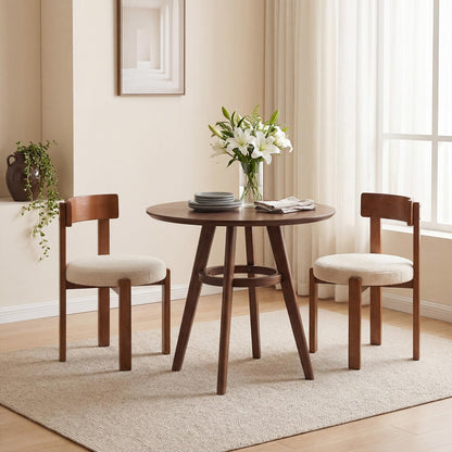 Goflame Wooden Dining Chairs Set of 2/4 Teddy Fleece Upholstered Boucle Kitchen Chair w/Curved Backrest