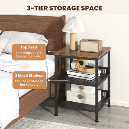 Goflame Stable Metal Frame Easy Assembly Accent Wood Look Printer Table Bedroom Nightstand(1,Black&Rustic Brown)