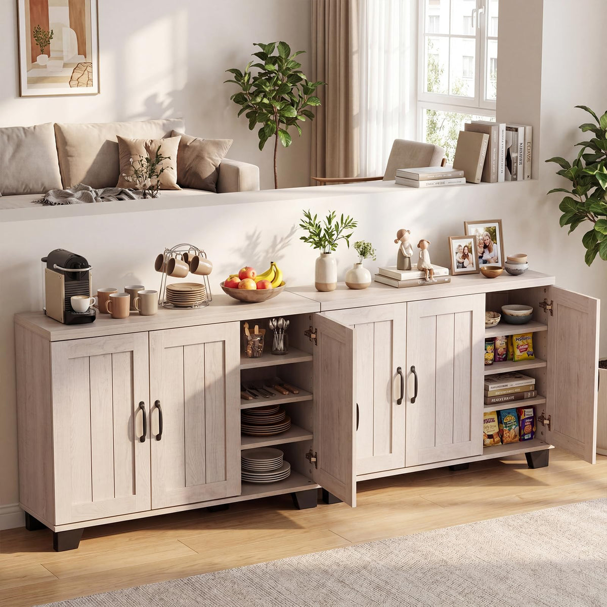 Goflame Sideboard Buffet Cabinet | 45" Farmhouse Coffee Bar Cabinet with 3 Doors & Adjustable Shelves