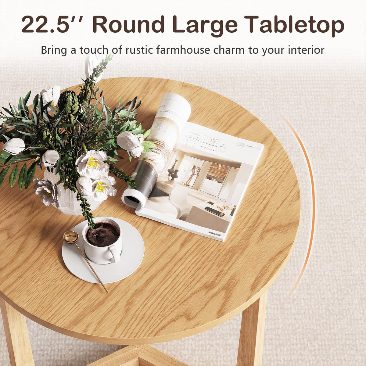 Goflame Round Side Table Set of 1/2 Compact Accent Bedside Night Stand for Living Room Bedroom