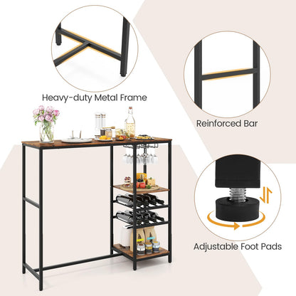Goflame 48" Bar Table with Storage Shelves for Kitchen Living Room Dinette