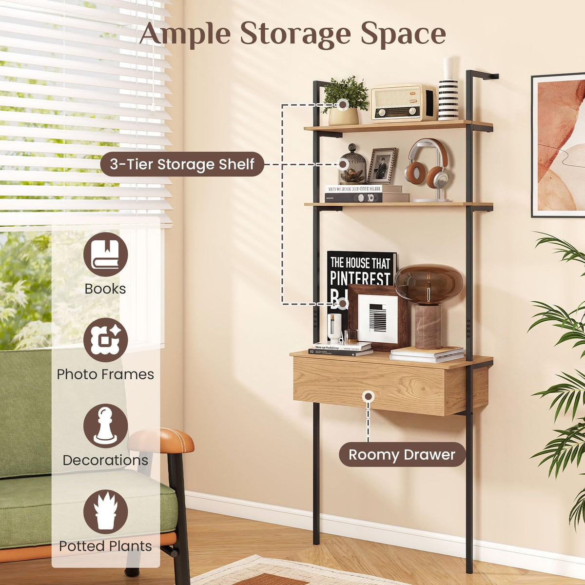 Goflame 4-Tier Ladder Bookshelf for Living Room