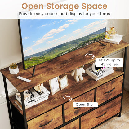 Goflame TV Stand for 45 Inch TV | 5 Fabric Drawer Entertainment Center with Open Shelf