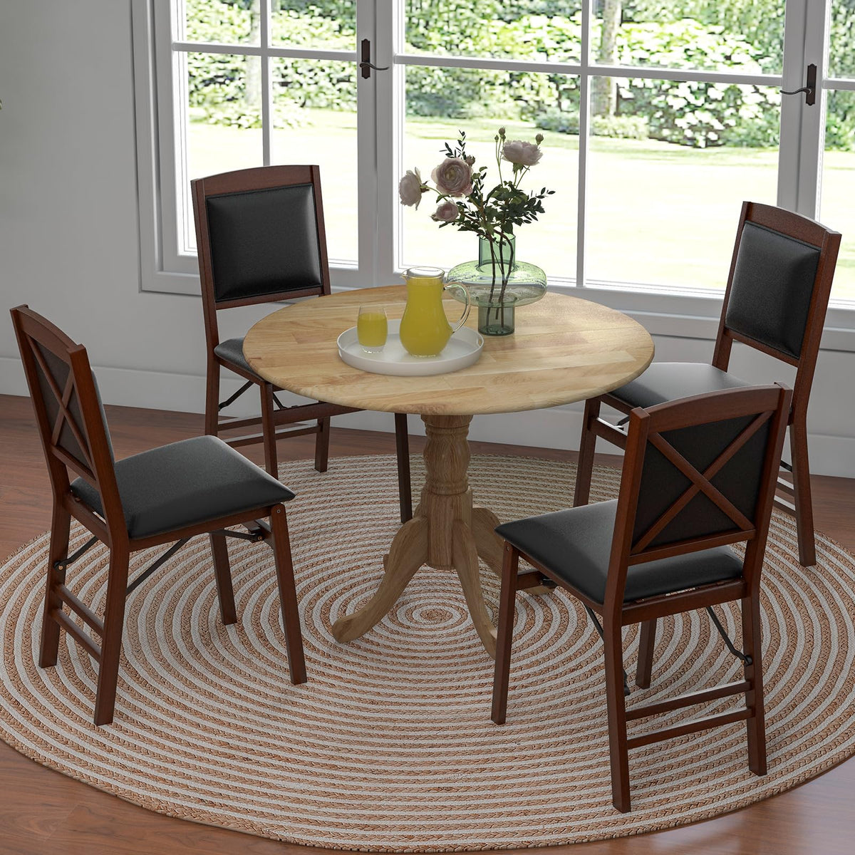 Goflame Wooden Dining Table, Dining Table with 40" D Round Tabletop & Curved Trestle Legs
