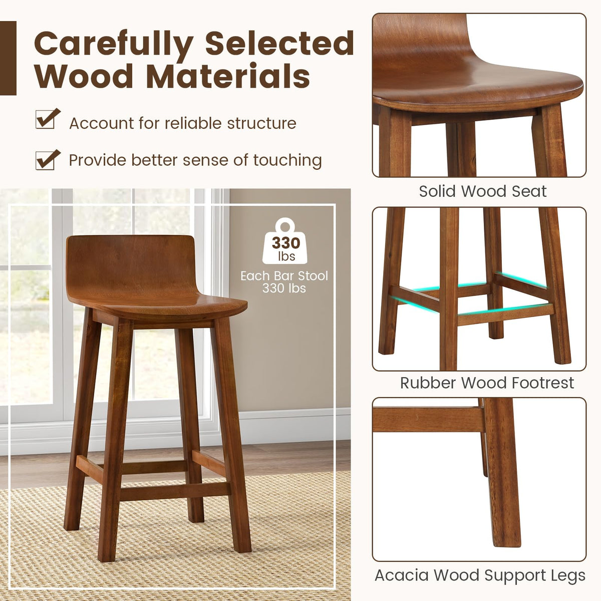 Goflame 2 or 4 Bar Stools Set with Low Back & Footrest
