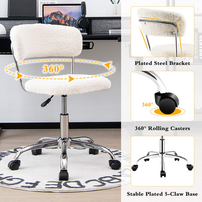 Goflame Home Office Chair, Faux Fur Low Back Swivel Leisure Chair w/Height Adjustable Padded Seat