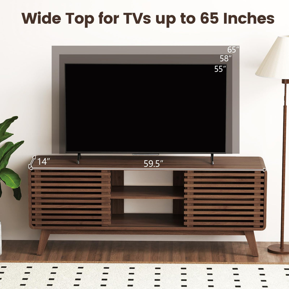 Goflame TV Stand for 60/65 Inch TV | Mid-Century Modern Entertainment Center with Storage Cabinet