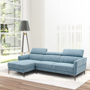 Goflame L-Shaped Sofa Couch, 3-Seat Upholstered Sofa with Wide Chaise Lounge, Adjustable Headrest, Blue