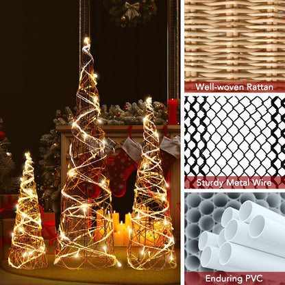 Goflame Set of 3 Large Christmas Cone Trees, 32” 24” 16” Indoor Christmas Trees w/Warm White LED Lights