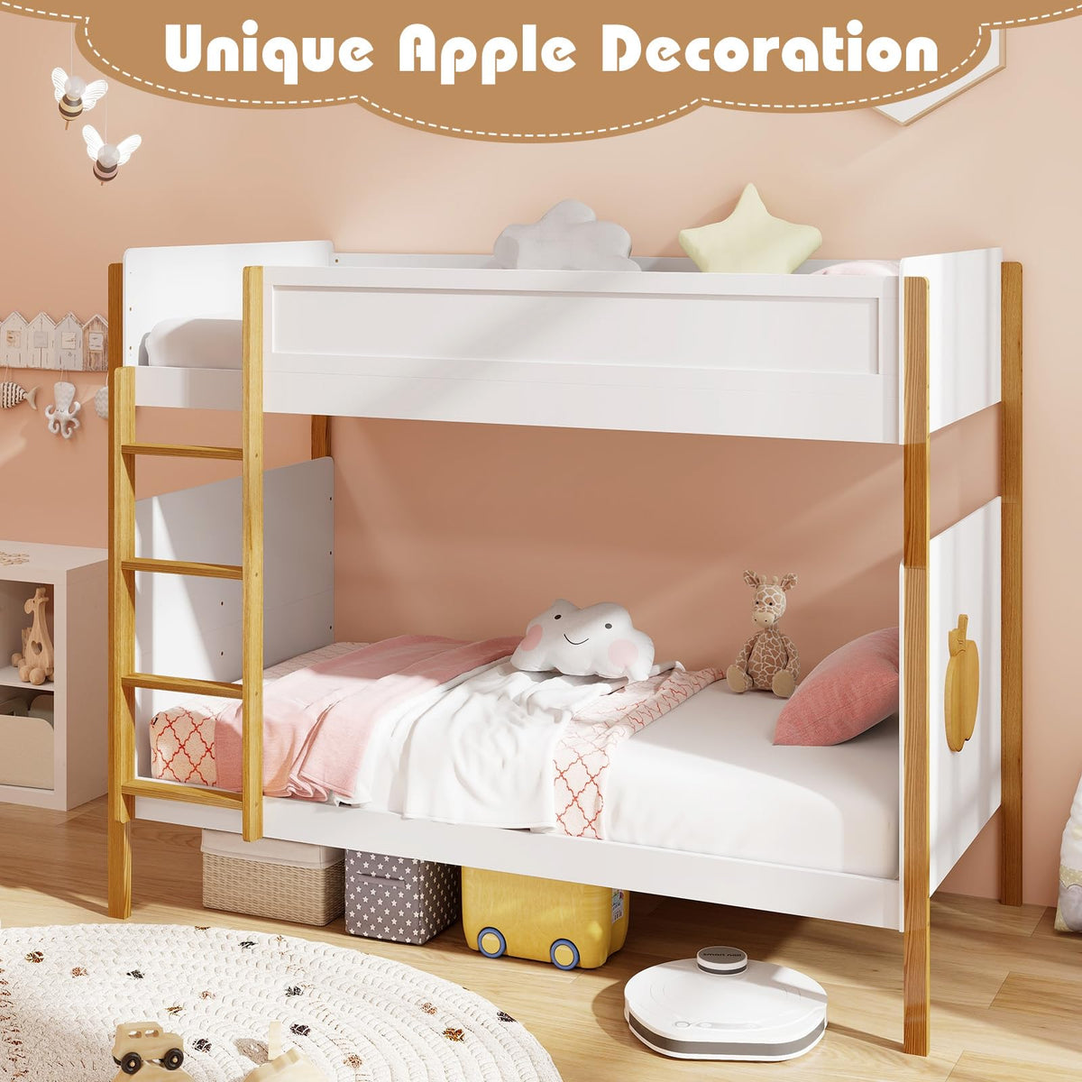 Goflame Wood Twin Over Twin Bunk Bed