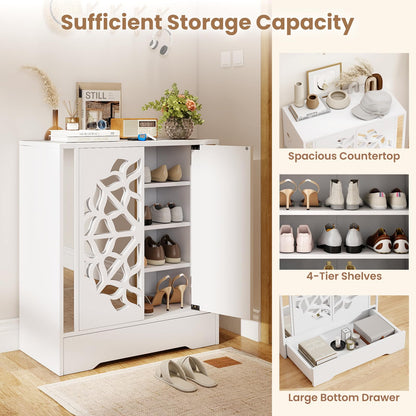 Goflame Shoe Cabinet with Drawer 6-Tier Shoe Organizer Cabinet with Mirrored Doors