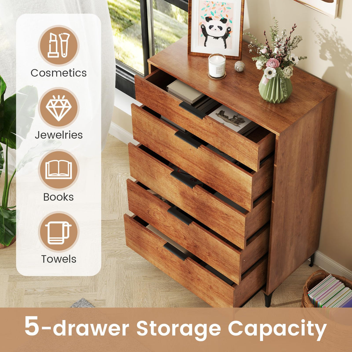 Goflame Wooden Storage Cabinet with Anti-Tip Kit & Sturdy Metal Legs