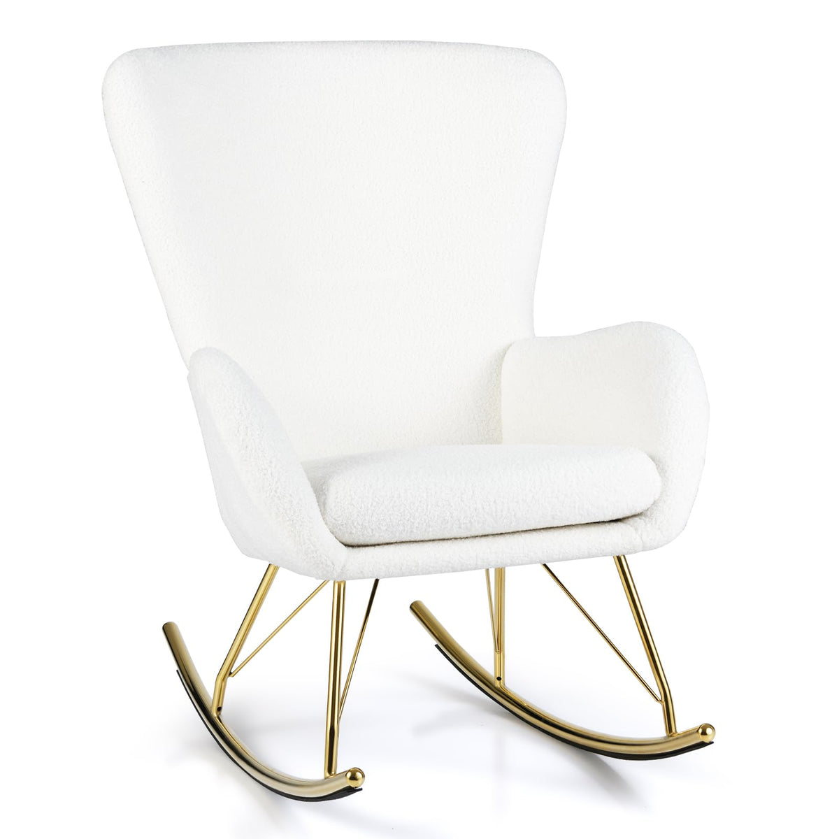 Goflame Rocking Chair Nursery Upholstered Glider Rocker w/Curved Backrest & Armrests