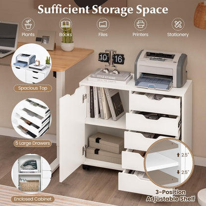 Goflame Lateral File Cabinet with Shelves - 5 Drawer Office Cabinet, White