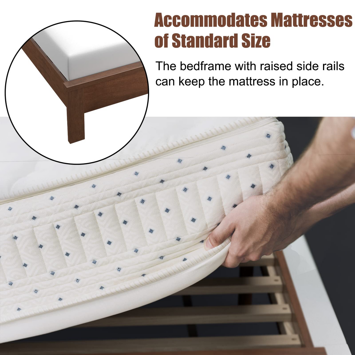 Queen/Full/Twin Size Platform Bed w/ Rubber Wood Legs & Integrated Headboard | Wooden Bed Frame