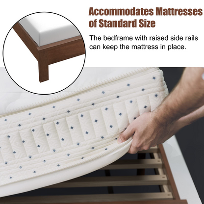 Queen/Full/Twin Size Platform Bed w/ Rubber Wood Legs & Integrated Headboard | Wooden Bed Frame