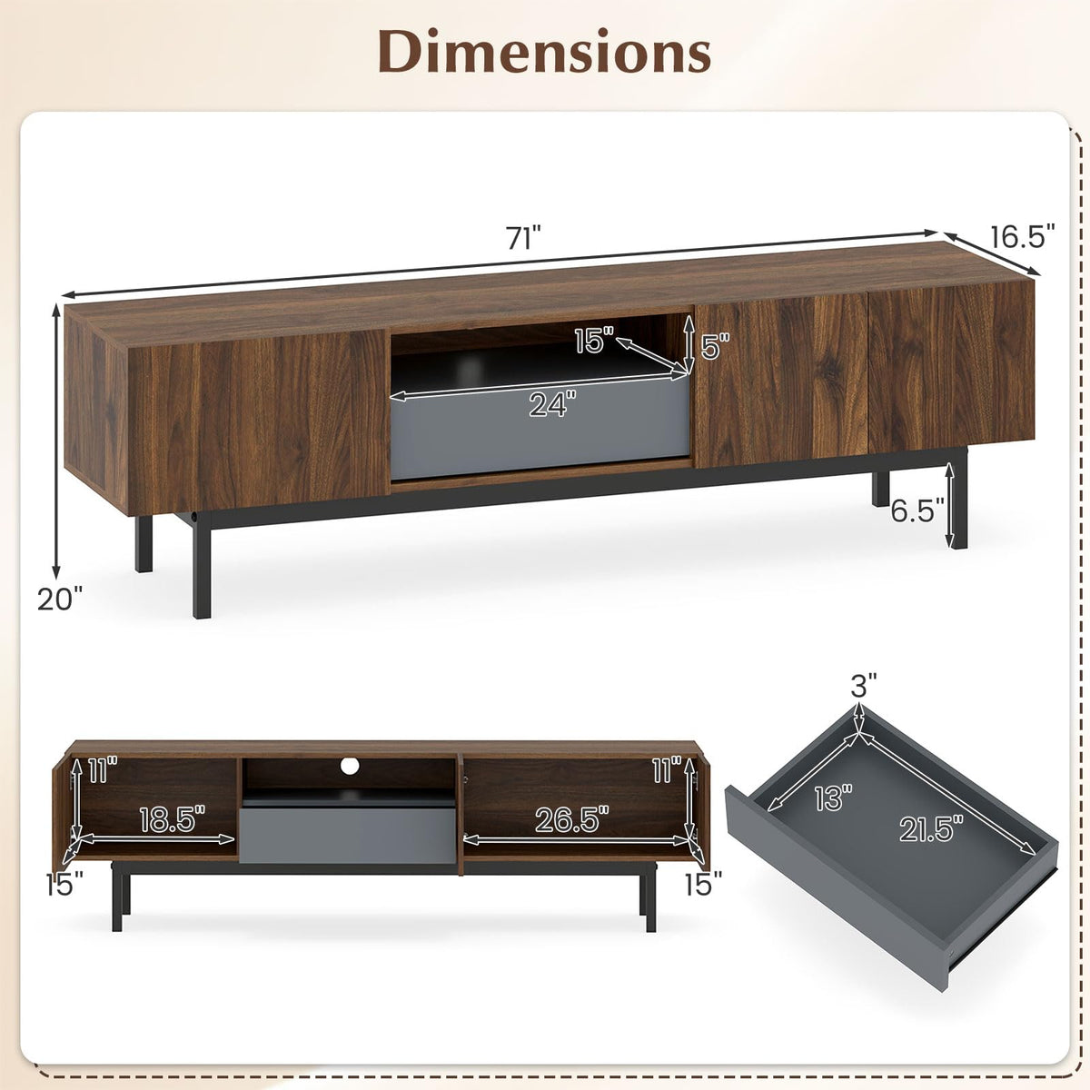 Goflame Mid Century Modern TV Stand for TVs up to 80"