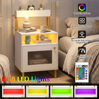 Goflame Night Stand with LED Lights | Tall Sofa Side Couch End Table w/Top Tray (1/2)