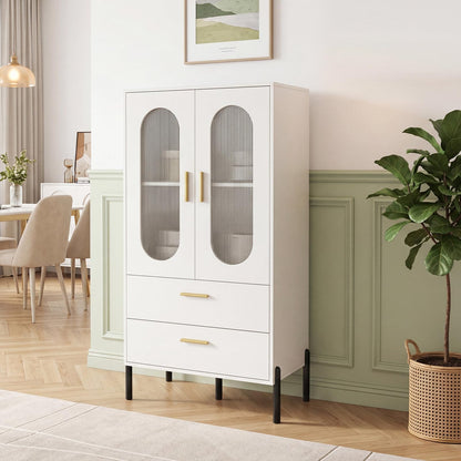 Goflame 47" H Buffet Sideboard Kitchen Cabinet w/Clear Doors & 2 Drawers