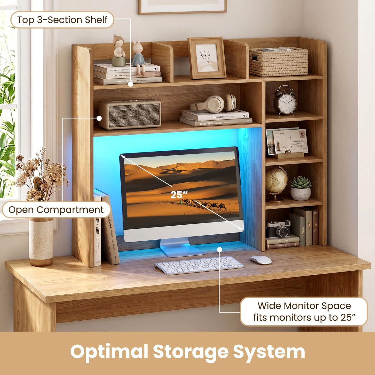 Goflame 35.5" Desktop Bookshelf with LED Lights