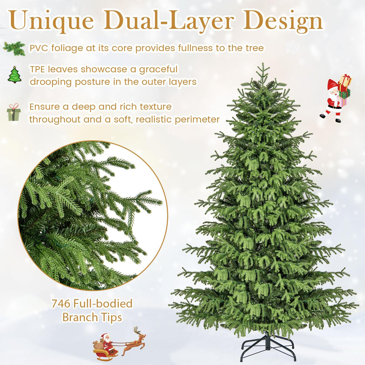 Goflame Pre-Lit Artificial Christmas Tree with PVC & Soft TPE Branch Tips & Foldable Metal Stand