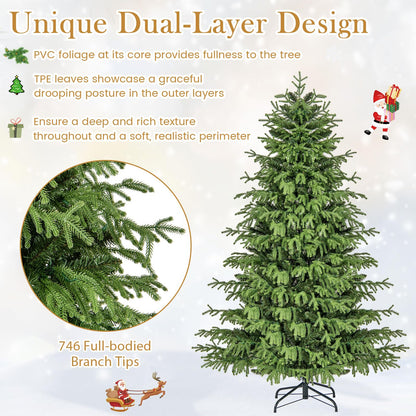 Goflame Pre-Lit Artificial Christmas Tree with PVC & Soft TPE Branch Tips & Foldable Metal Stand