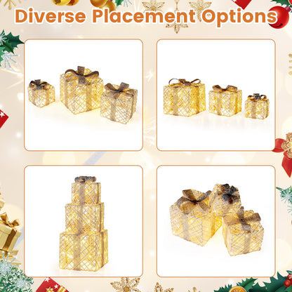 Goflame Set of 3 Christmas Lighted Gift Boxes, 90 LED Light up Present Boxes with Bows