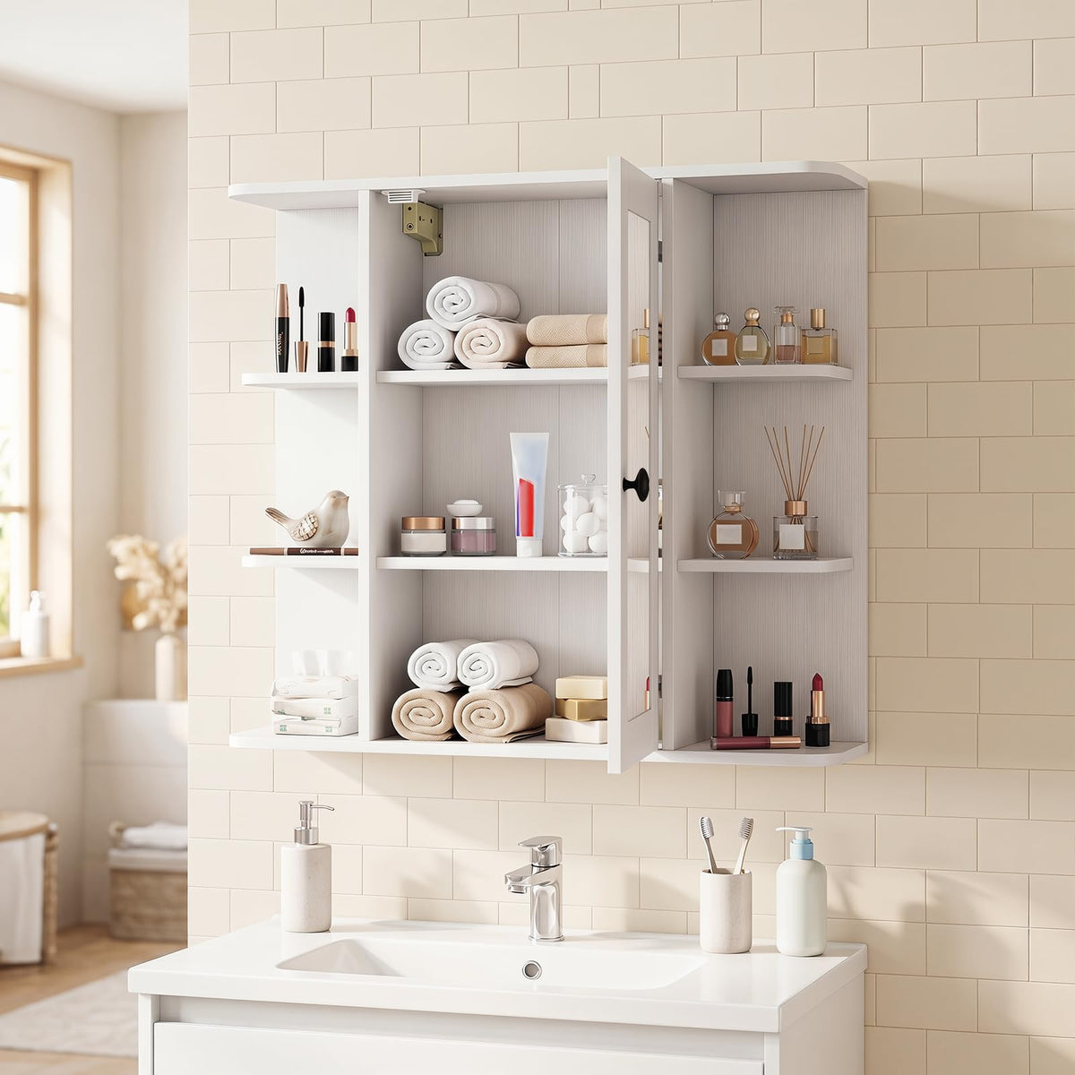 Goflame Wall Mounted Bathroom Medicine Cabinet with Mirror & Shelves