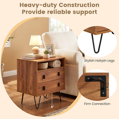 Goflame Night Stand with 2 Drawers for Bedroom Home Office