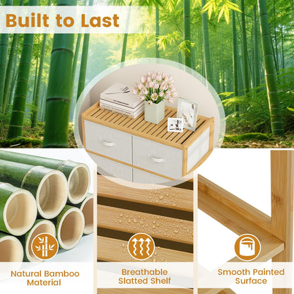 Goflame White Dresser for Bedroom Bamboo 6 Fabric Drawers Storage Tower with Top Shelf