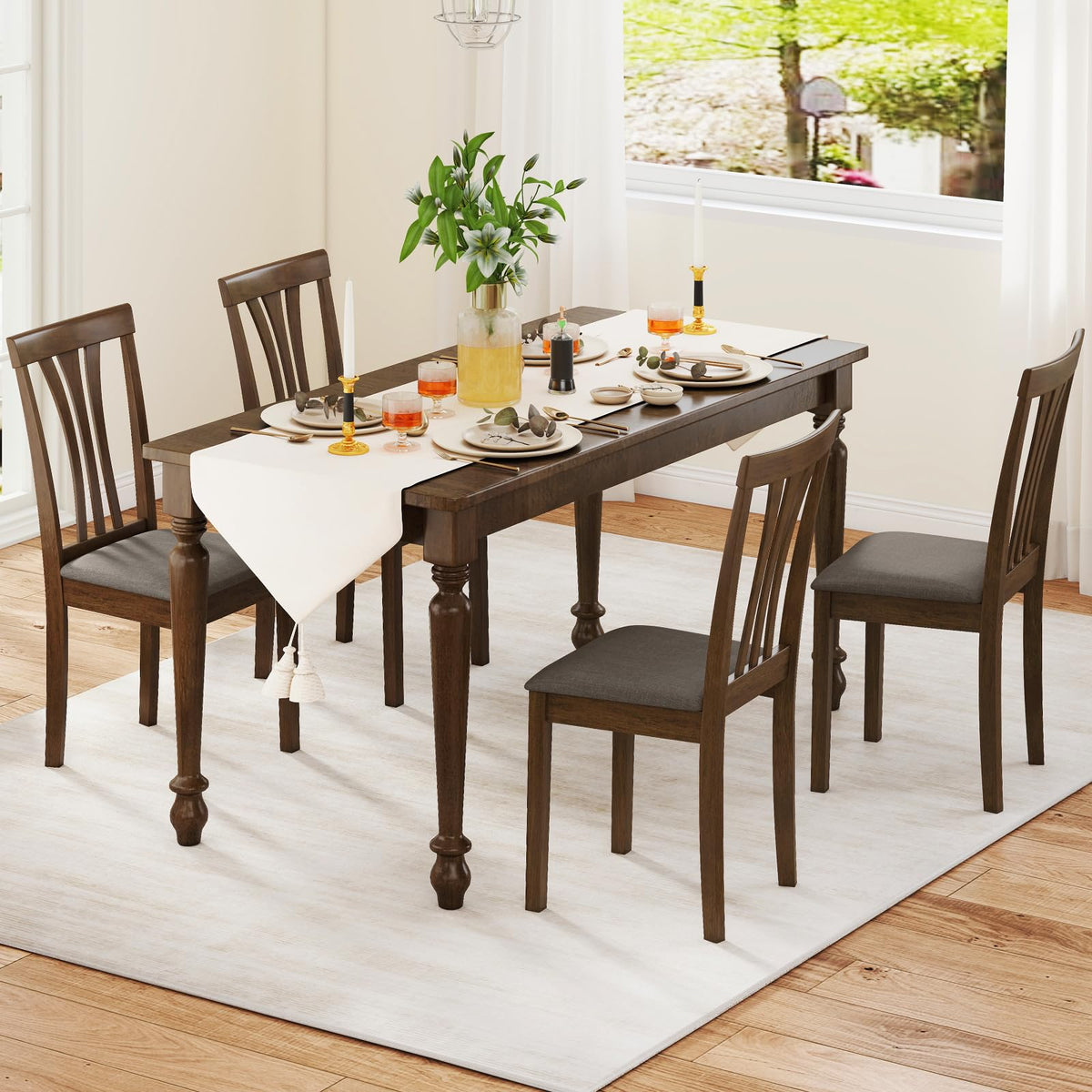 Goflame Wooden Dining Chairs Set of 2/4 Linen Fabric Upholstered Kitchen Armless Chair