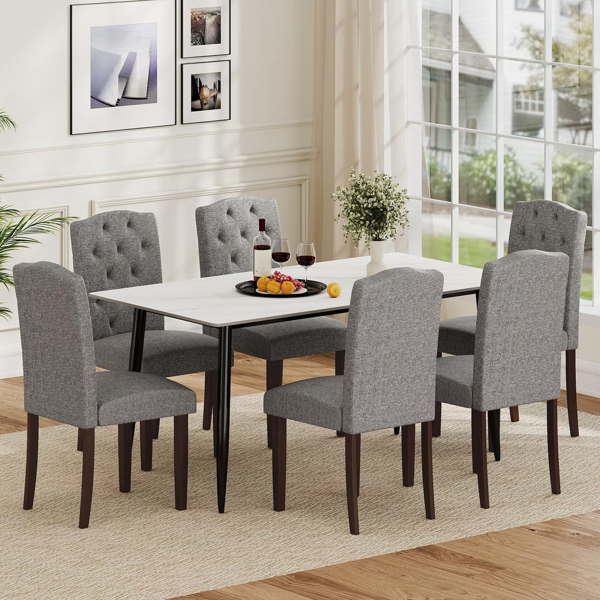 Goflame Upholstered Dining Chairs Set of 2/4 Button Tufted Fabric Upholstered Parson Chairs
