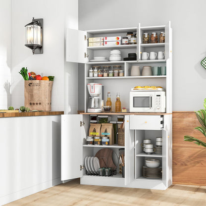 Goflame Kitchen Pantry Cabinet, 71” Tall Buffet Cabinet with Hutch, Built-in Power Outlet