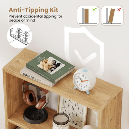 Goflame 3-Tier Bookcase with Anti-Tipping Kit for Living Room
