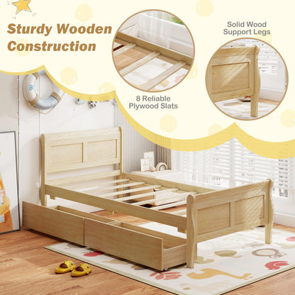 Goflame Twin/ Full/ Queen Bed with 2 Storage Drawers Wood Platform Bed with Headboard & Footboard