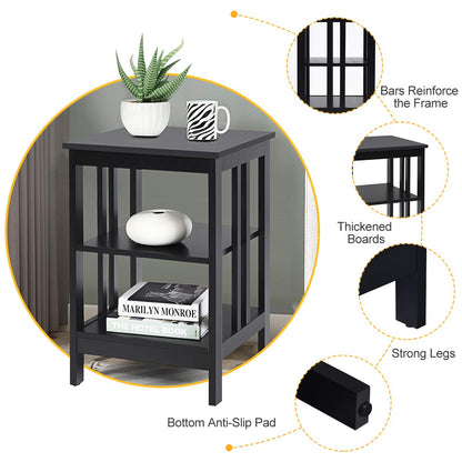 Goflame Nightstand 3-Tier Sofa Side Table W/Reinforced Bars and Stable Structure