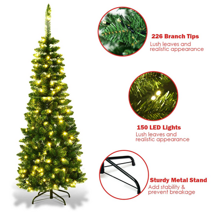 Goflame Prelit Pencil Christmas Tree, 4.5FT Premium Hinged Fir Tree - GoflameUS