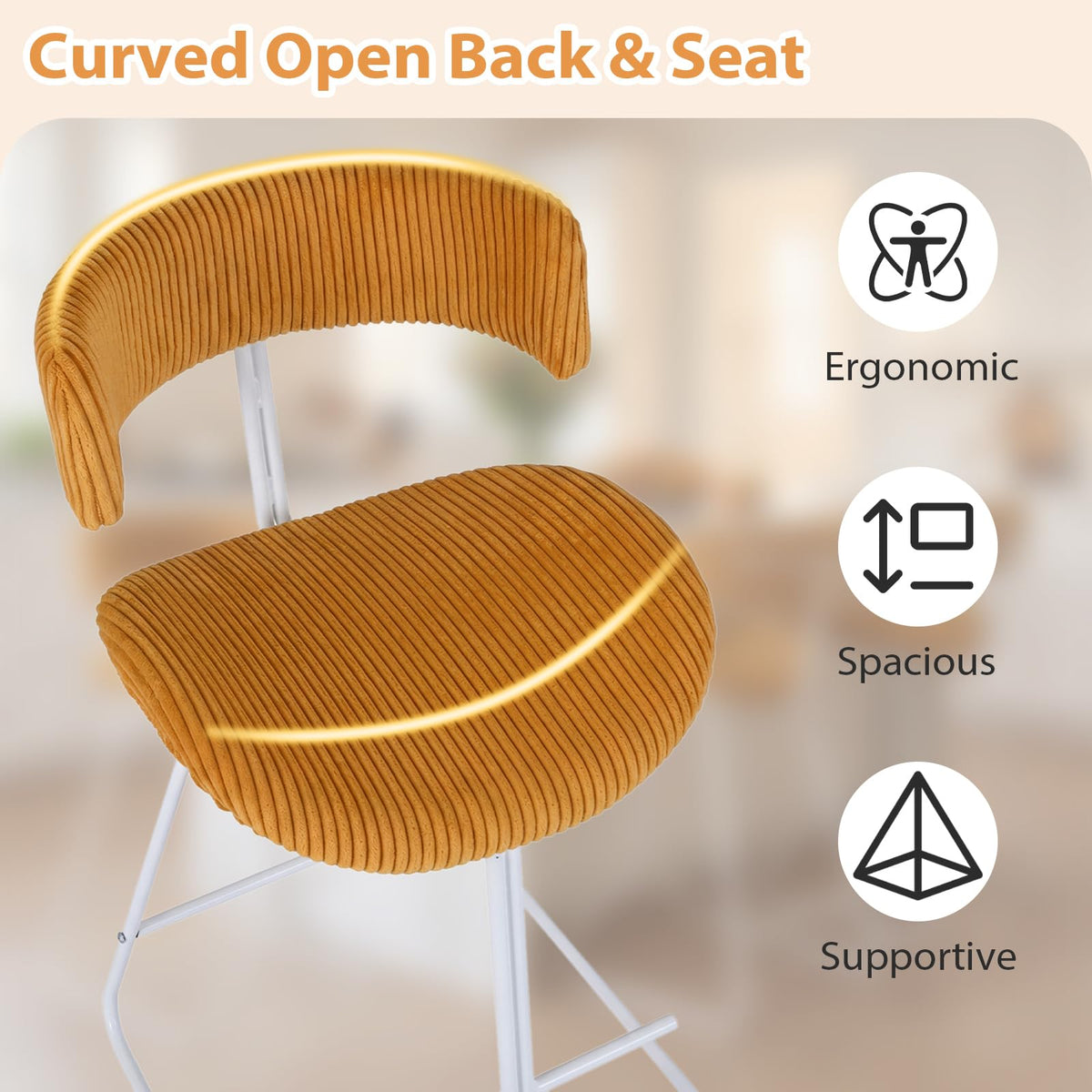 Goflame 25" Fabric Upholstered Armless Counter Height Chairs with Metal Legs & Footrest