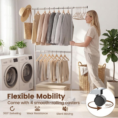 Goflame Extendable Double-Rod Rolling Clothing Rack for Hanging Clothes