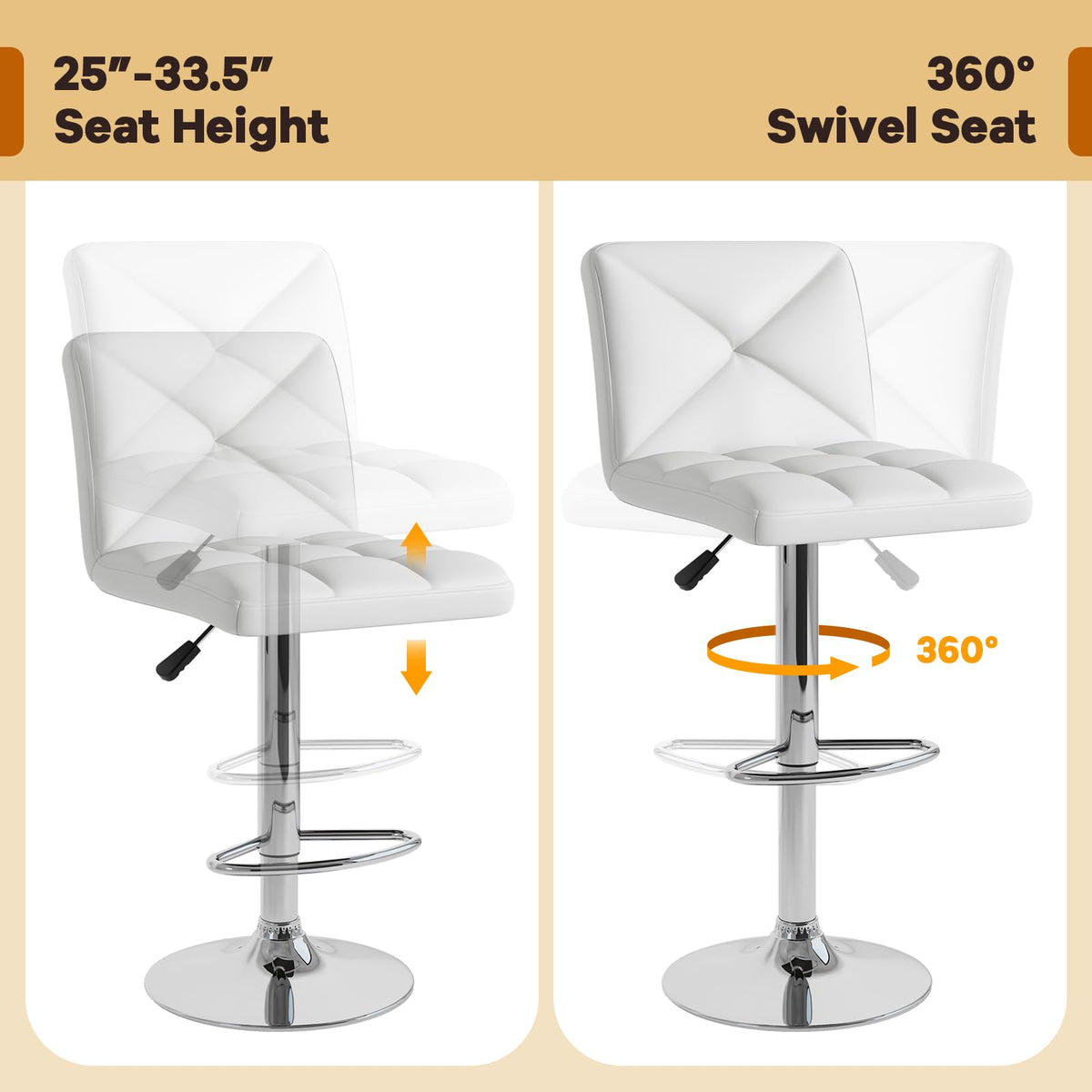 Goflame Bar Stools Set of 2/4, Modern PU Leather Swivel Counter Height Bar Stools with Back