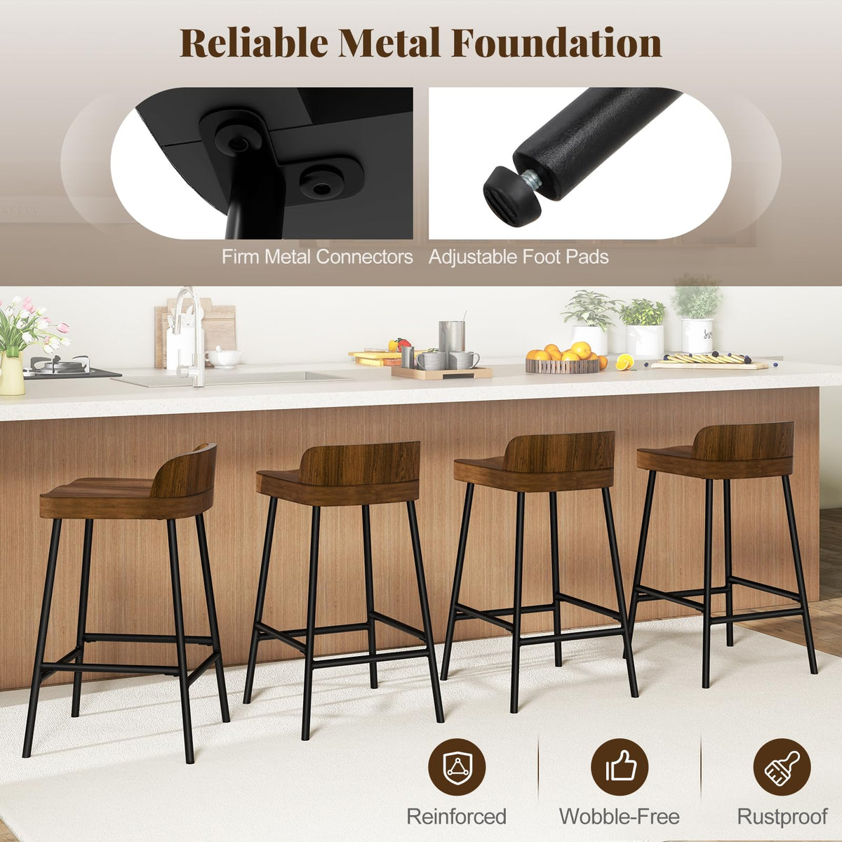 Goflame 24.5'' Bar Stool, Counter Height Bar Stools with Low Back & Footrest