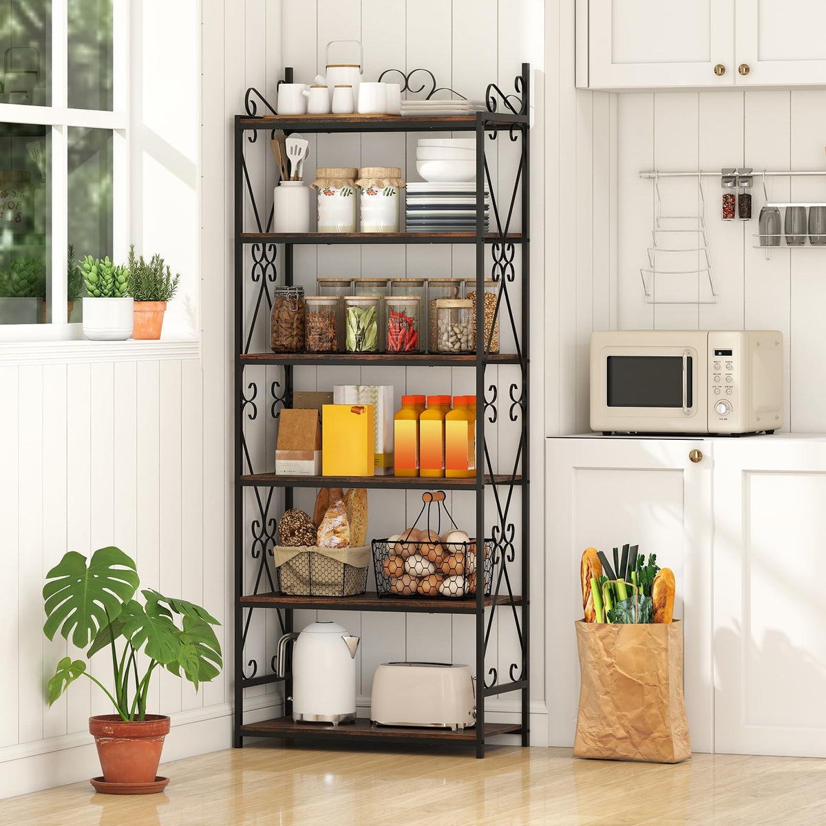 Goflame 6-Tier Bookshelf Industrial Bookcase with 2 Anti-Tipping Kits and Metal Frame