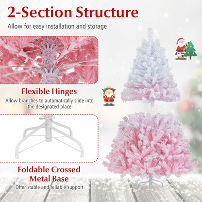 Goflame Pink Gradient & White Snow Flocked Christmas Tree | Home Office Decoration