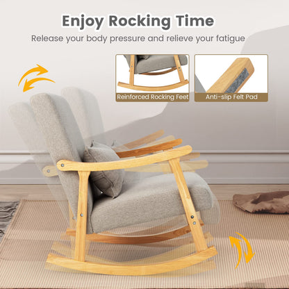 Goflame Upholstered Rocking Chair - Modern Rocker with Rubber Wood Frame, Comfy Backrest & Seat